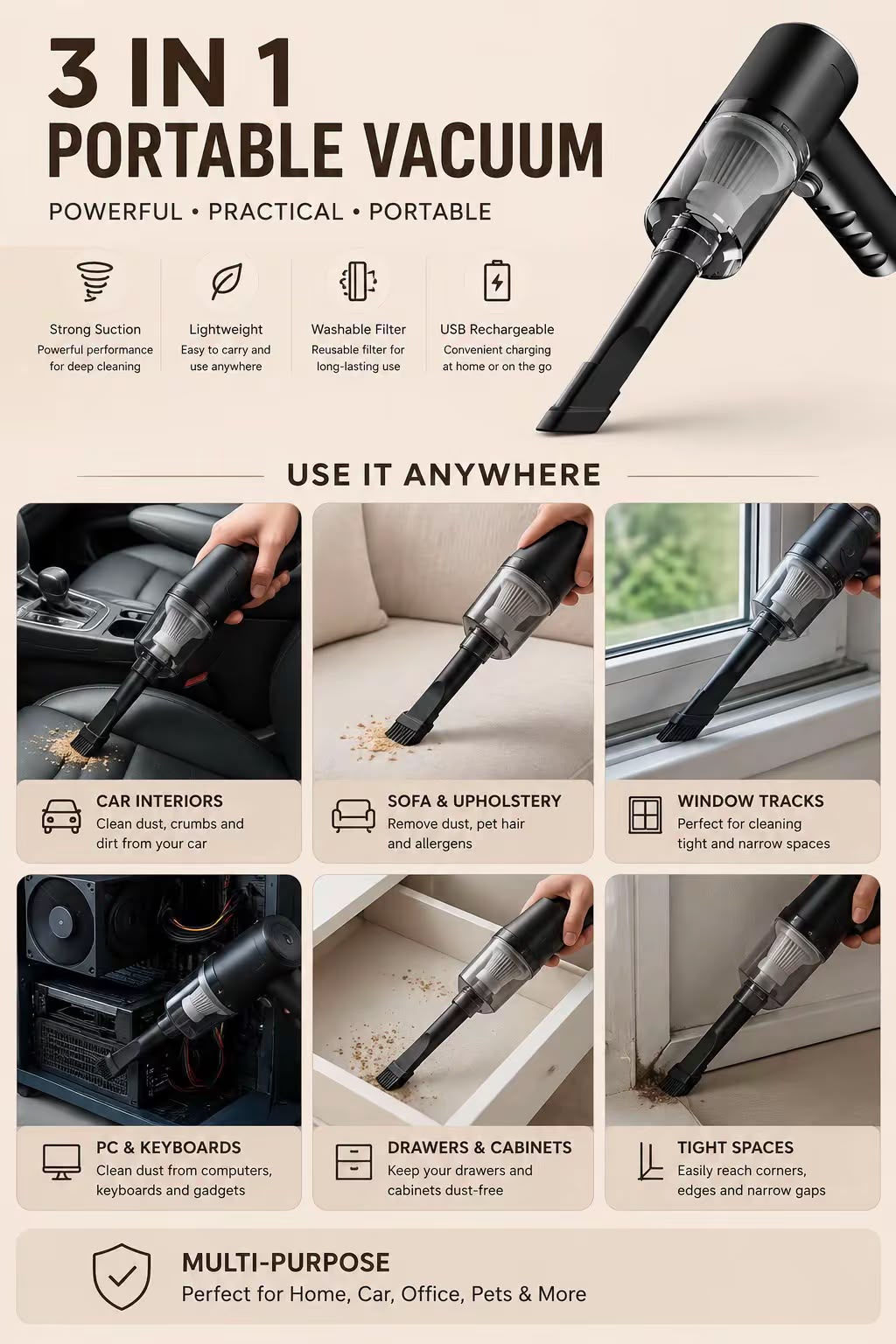 3 in 1 portable vacuum cleaner