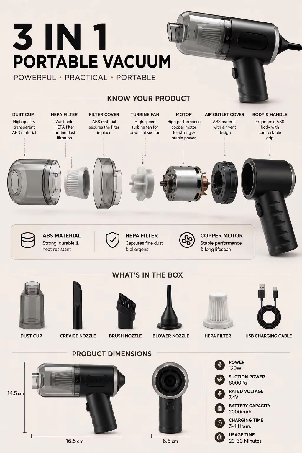 3 in 1 portable vacuum cleaner